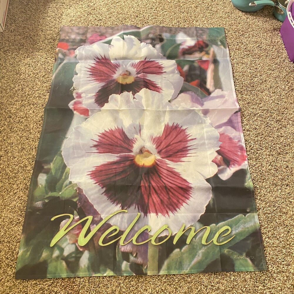 Welcome Spring Flower House Flag 28x40 Floral Outdoor Banner